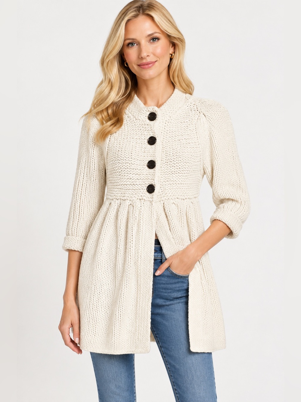 Alice + Olivia Ivory 100% Cotton Heavy Cable Knit Cardigan Sweater Size S